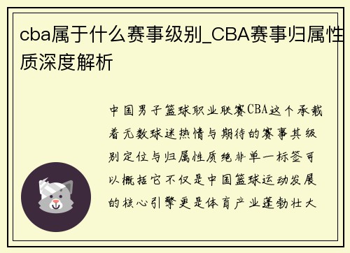 cba属于什么赛事级别_CBA赛事归属性质深度解析