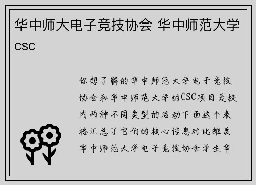 华中师大电子竞技协会 华中师范大学csc